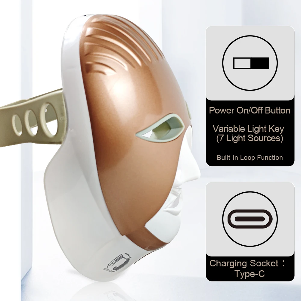 Беспроводная 7-цветная фотонная косметическая маска для лица уход за кожей