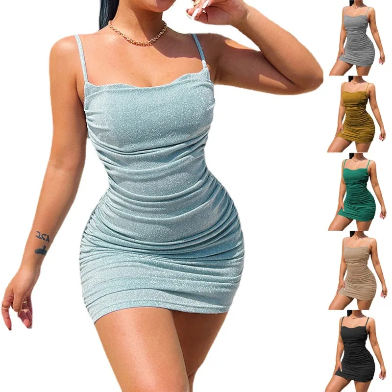

Dresses Women's Spring/Summer Sexy Evening Party Wrap Hip Short Dress Elegant Pleated Dress Vestidos De Mujer Bodycon Dress