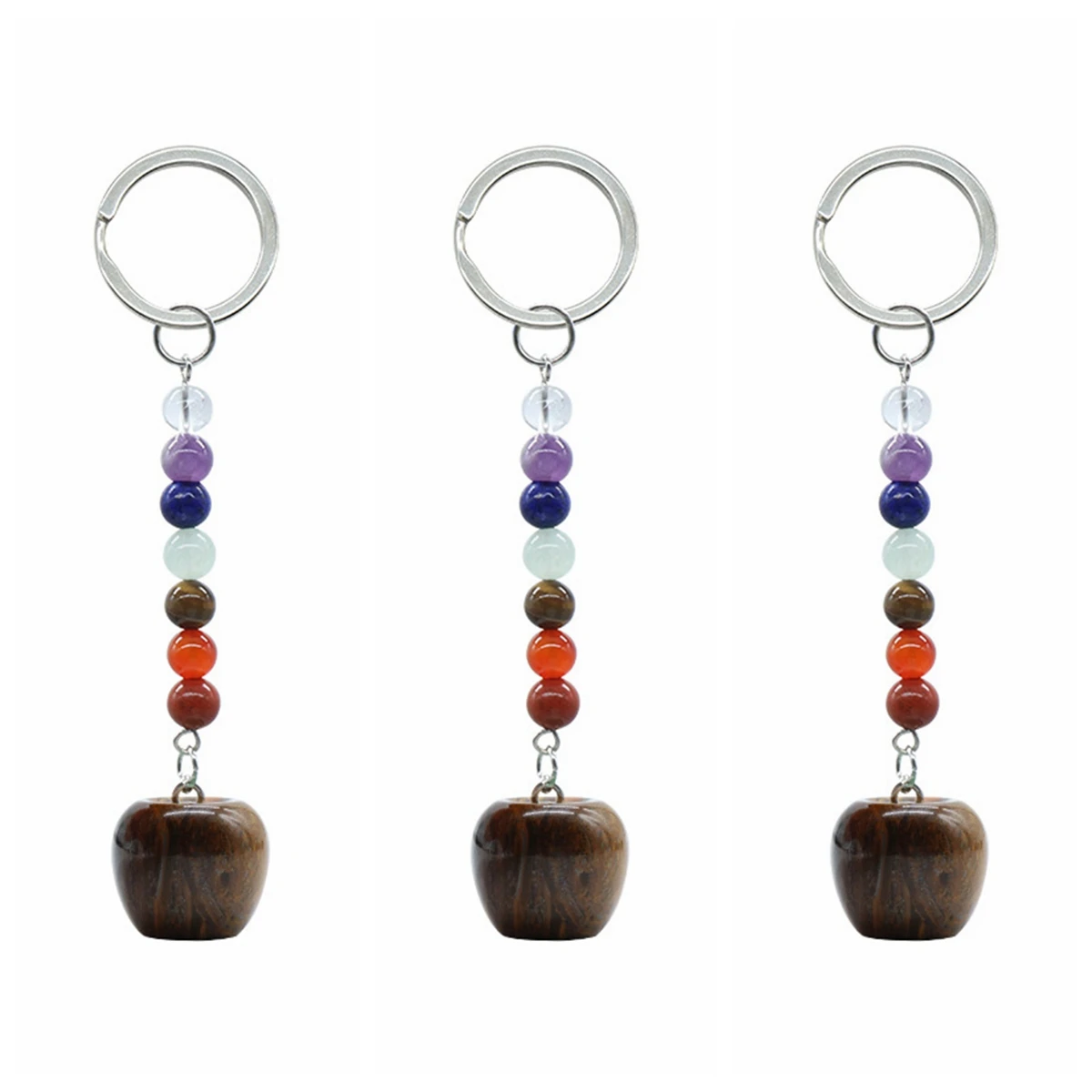 

3PCS Tigers Eye Apple Key Chain for Women Girls Handmade Craved Fruits Pendant Keychain & keyrings 7 Chakra Gemstone