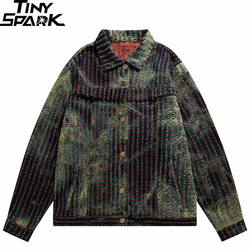 

Men Streetwear Denim Jacket Ripped Hole Hip Hop Harajuku Jacket Jeans 2022 Autumn Loose Retro Denim Jacket Coat Outwear Cotton
