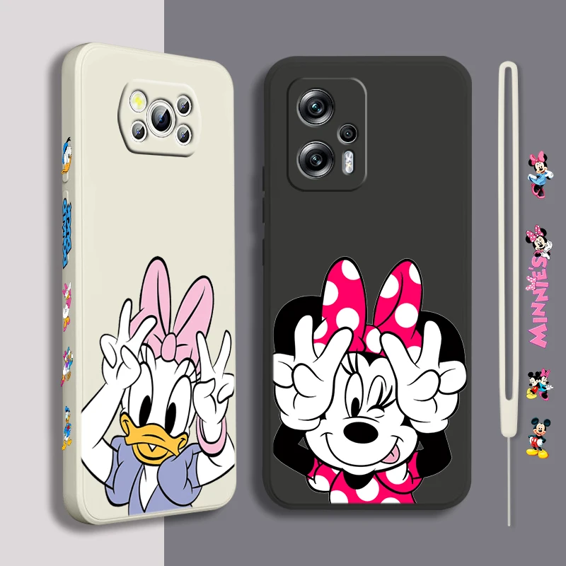 

Daisy Minnie Best Friends For Xiaomi POCO X5 M5 C40 M4 X4 F4 C40 X3 NFC F3 GT M4 M3 M2 Pro 4G 5G Liquid Left Rope Phone Case