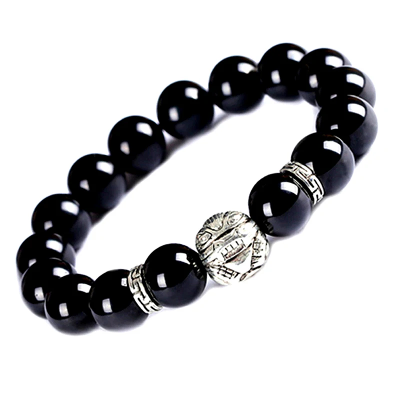 

Natural 10mm Black Onyx Stone PiXiu Beaded Charm Bracelet Wealth Pi Yao Bangle Handmade DIY Elastic Men Women Bracelet Jewelry