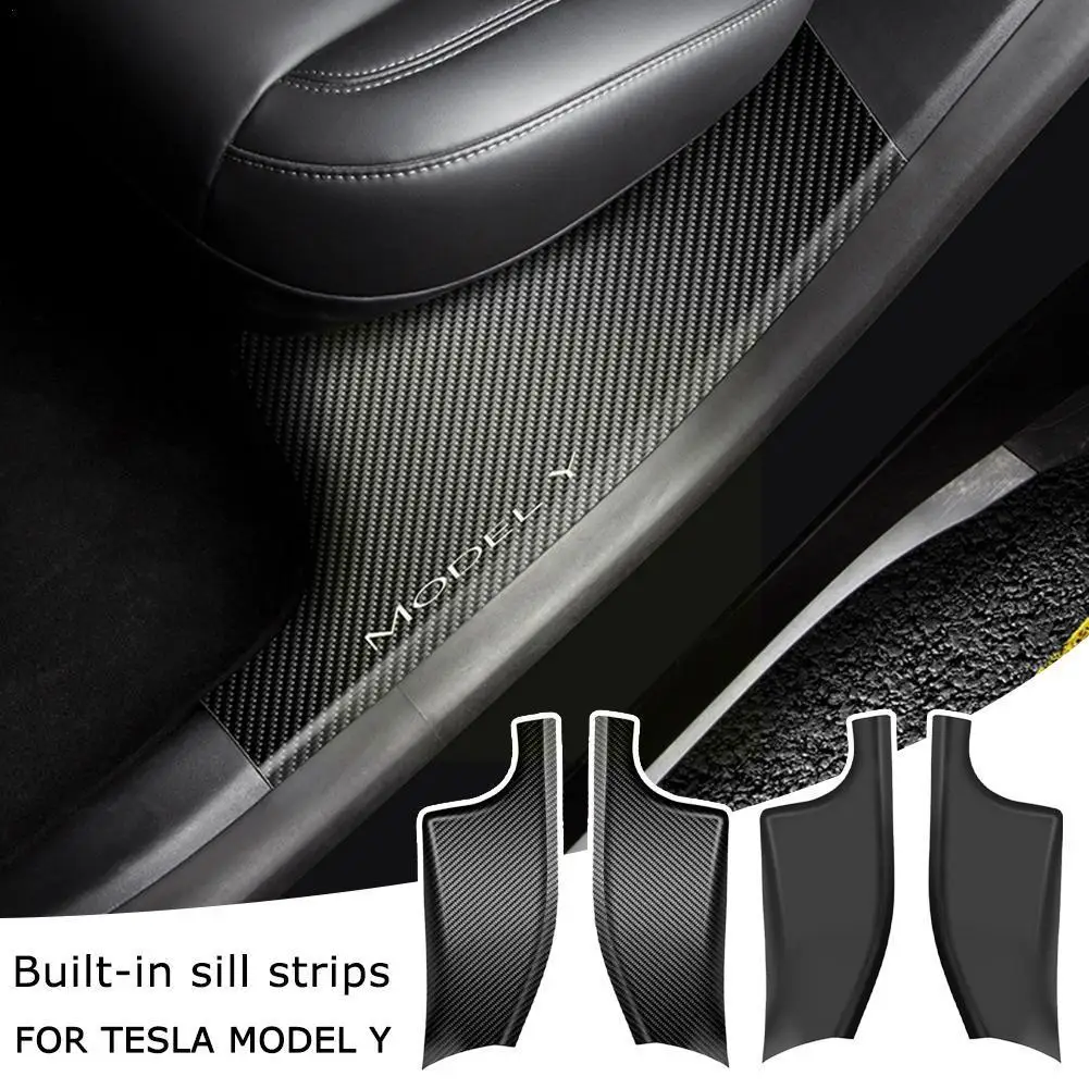

for Tesla Model Y Rear Row Built-in Threshold Bar Protection Accessories Pedal Carbon Welcome Stripe Cover Car Fiber D3T5