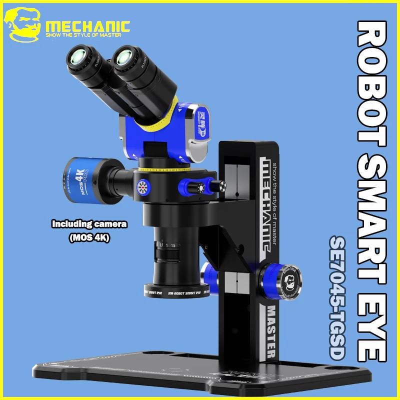 Фото Микроскоп MECHANIC ROBOT SMART EYE, 7X-45X зум, 45 °   Поворотная головка, окуляр PL10X25 с разрешением 4K, для точной инспекции №2