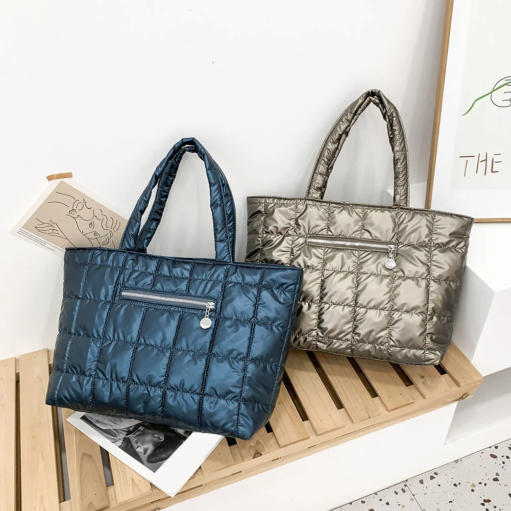 

Fashion Quilted Lattice Shoulder Bags Female Solid Color Nylon Shopping Bag Women Casual Large Capacity Tote Handbags For Women