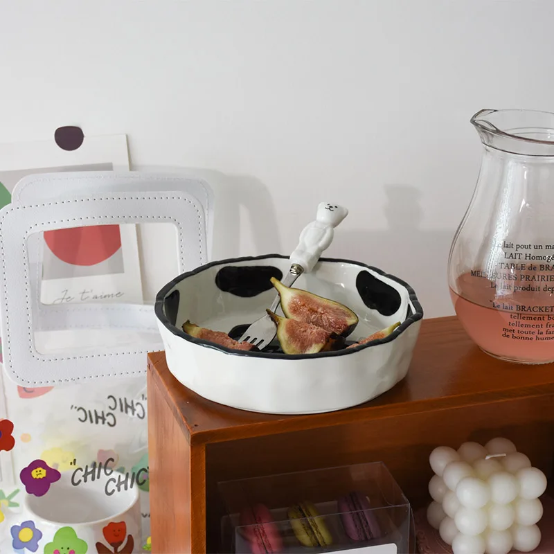 

Korean Creative Salad Bowl Ceramic Folded Bowl Underglaze Hand-painted Fruit Snack Bowl Deep Plate Cute Household Bowl