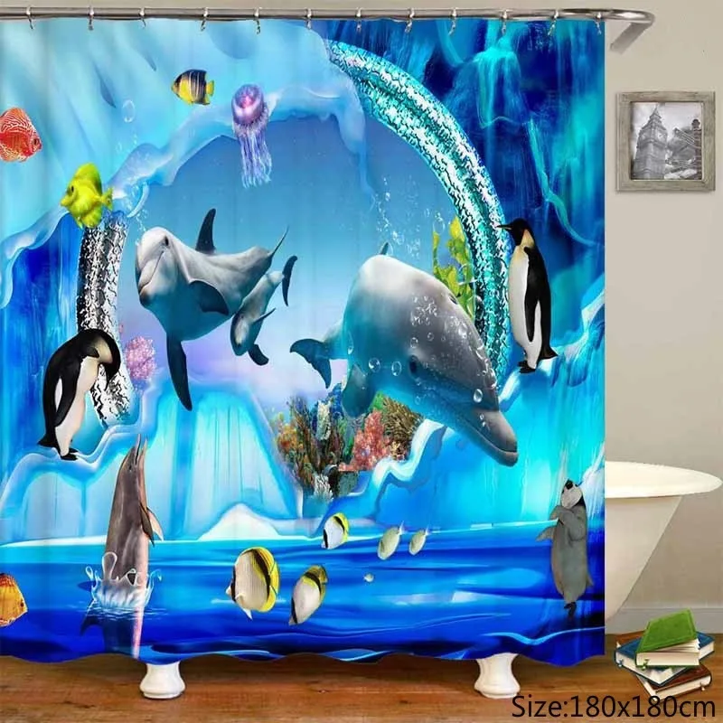

Curtain Liner,Sea Theme Shower Curtain with 12 Hooks, Washable Dolphin Waterproof Shower Curtain for Bathroom Decor