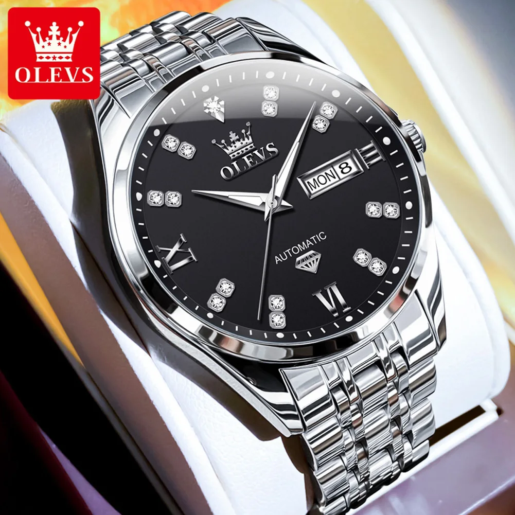 OLEVS модные механические часы с бриллиантами мужские водонепроницаемые