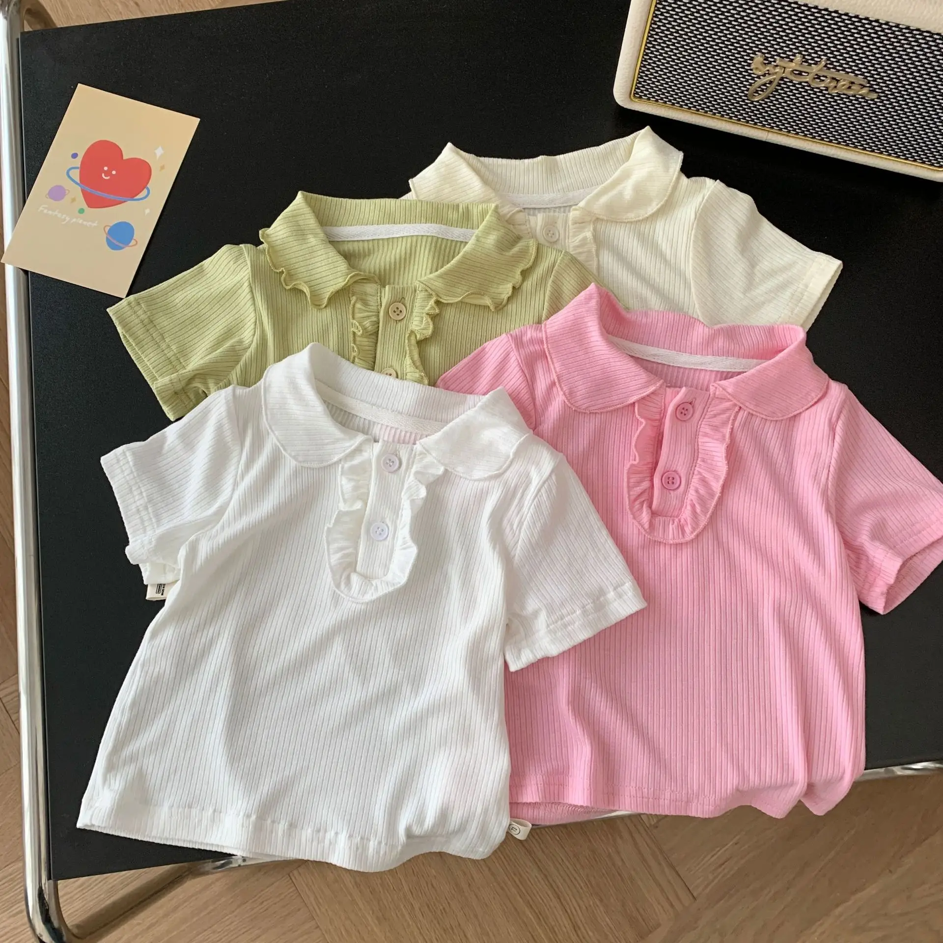 

0-6Y Children's T-Shirt 2023 Summer Kids Clothes Girls Solid Color Ribbed TShirt Fashion Baby Girl Bottoming Short Sleeve Tops