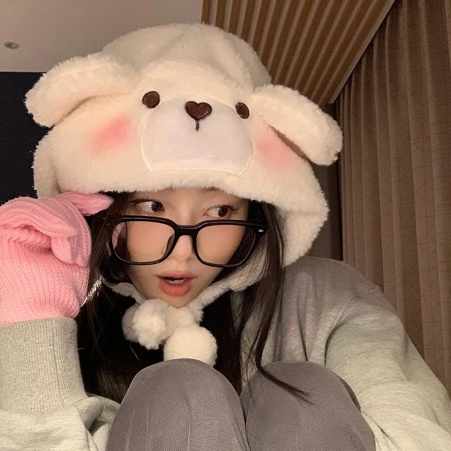 Cartoon Wool Pointed Pullover Hats Niche Design Personality Fashion Cap Women Cute Bear Ear Warm Autumn And Winter Tide Hat