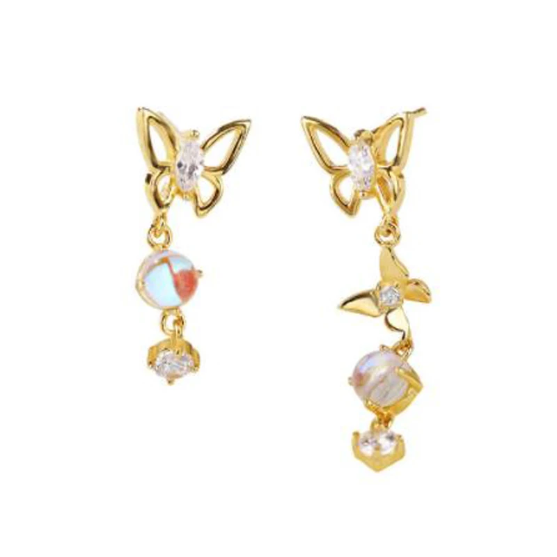 

Real S925 sterling silver earrings for women butterfly drop earring moonstone zircon jewelry dangle earring Birthday gifts
