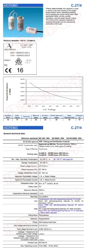 Пусковой конденсатор двигателя ARCOTRONICS/AV 1.27.4ACH MKP 7uF
