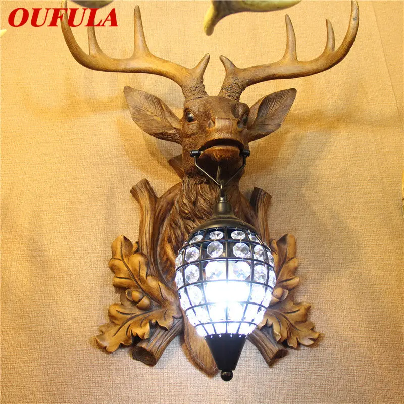 

OUFULA Modern Antlers Wall Lighting Creative Crystal Indoor Lamp Sconce Led for Home Living Bedroom Bedside Porch Decor
