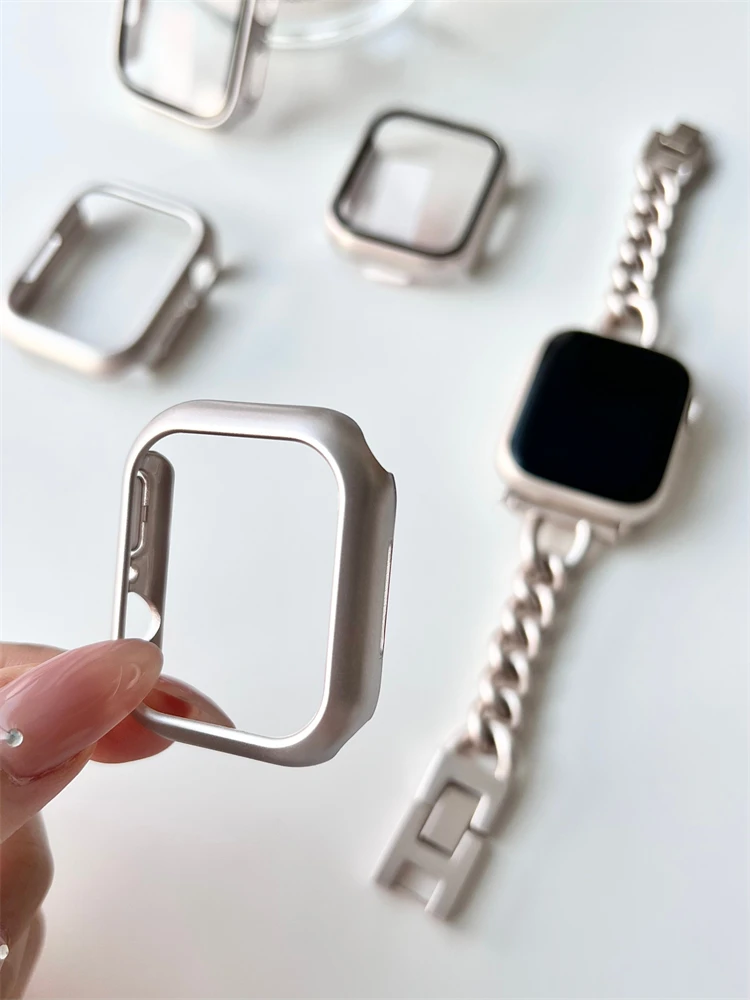 Women Star light Bumper Hard Case+Glass For Apple Watch 8 7 41mm 45mm Ultra 49mm PC Film Cover For iwatch 6 SE 5 4 38 40 42 44mm