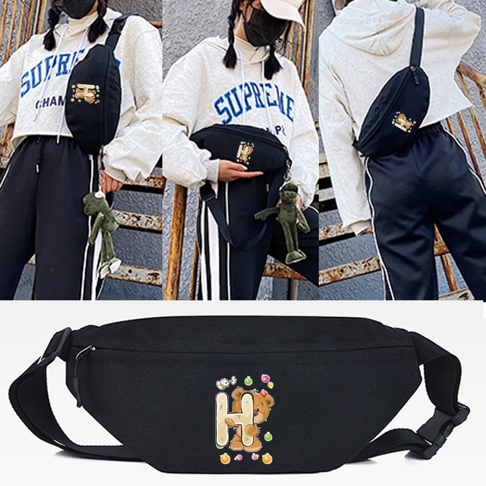 

Waist Bag Men Chest Pack Bear Letter H Printing Female Banana Bag Hip Bum Money Pouch Ladies Fashion Travel Cross Shoulder Purse