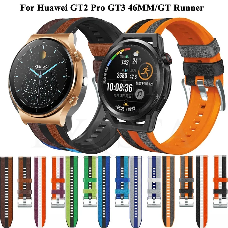 

Newest 22mm Smart Watch Leather Silicone Strap for Huawei Watch GT2 Pro GT 2 GT3 GT/ 3 Pro 46mm Replacement Strap Bracelet