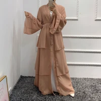 muslims women dress ankle length three layer chiffon elegant dress gown abaya dubai robes muslim fashion cardigan abayas