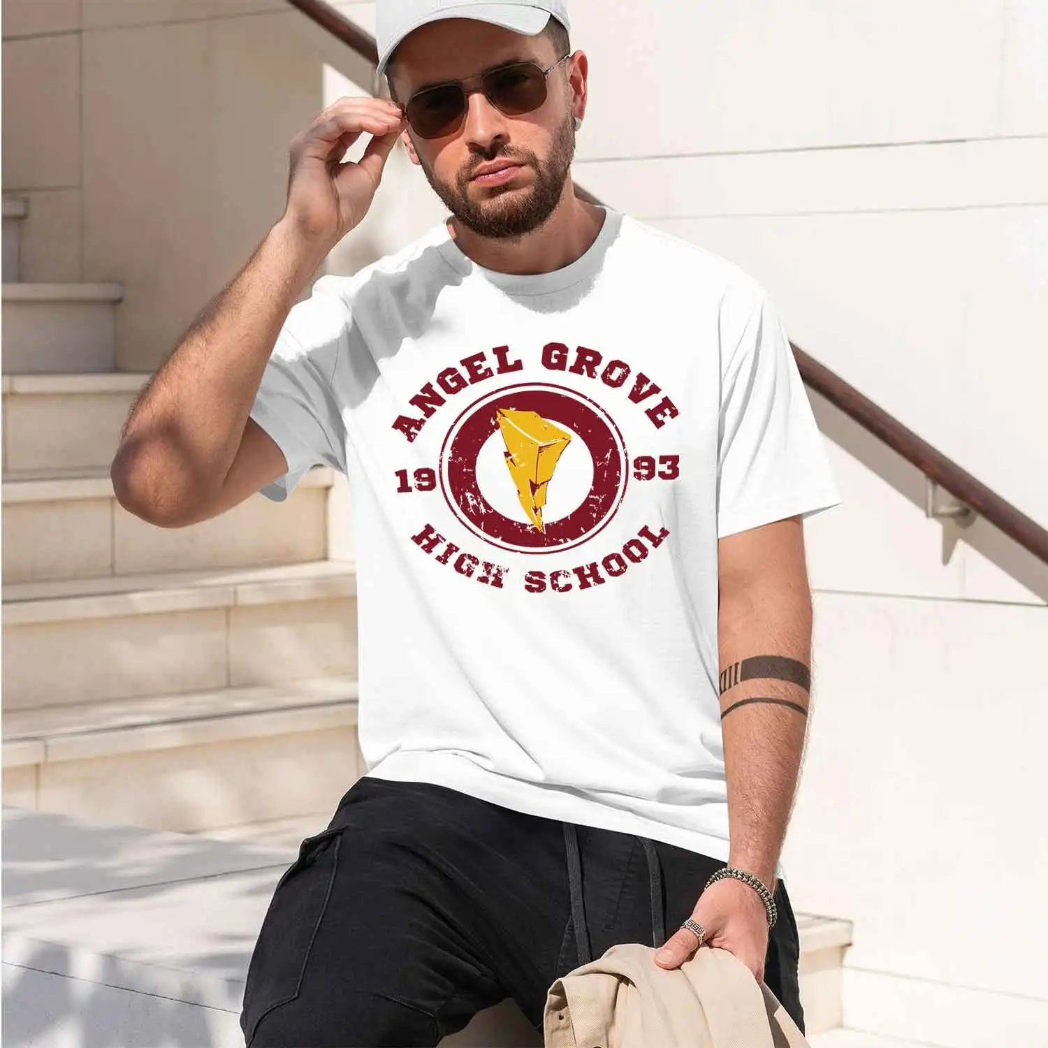 Фото Angel Grove High Sool Cl of 93 - Rangers 2026 Новая модель мужской футболки с коротким рукавом и круглым вырезом, классическая повседневная модель, несколько цветов и размеров S №2