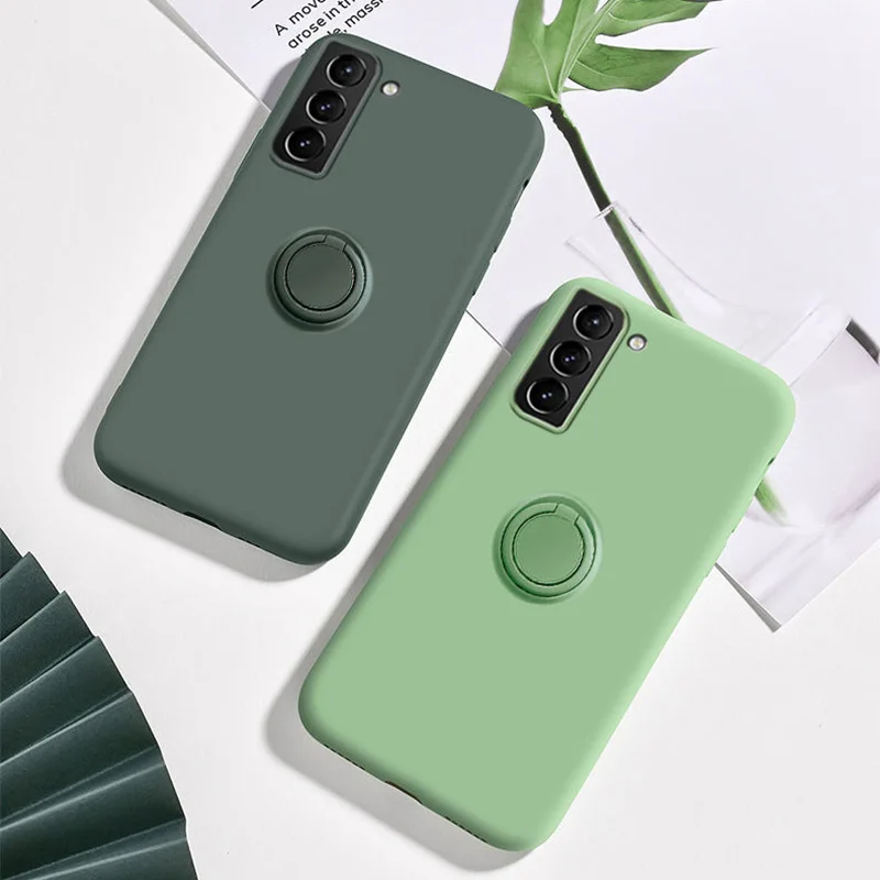 

For Samsung S21 S22 Plus Ultra Mobile Phone Case Liquid Silicone S22Plus S22Ultra Magnetic Ring Thin Soft Men Women Cover Case