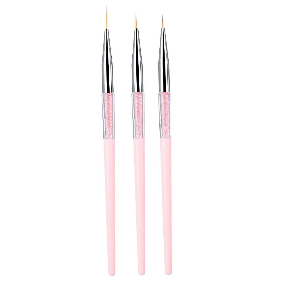 

3pcs Nail Art Dotting Liner Brush UV Gel Painting Pen Drawing Tool Set Rhinestone Handle (Pink)