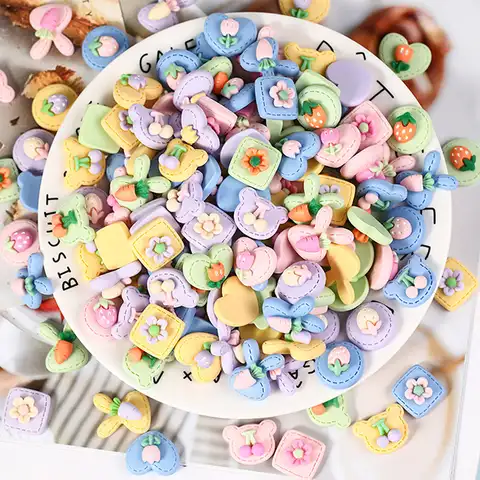 10 pieces.Kawaii cartoon stickers made of resin, accesses “Make yourself”, crafts, jewelry material, flower, scrapbooking, artists ...