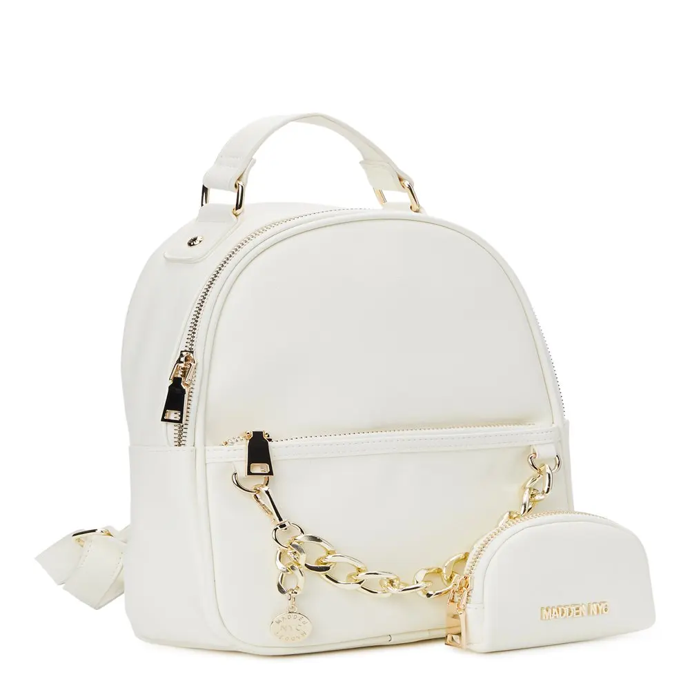 Women`s Chain Accent Backpack with Removable Pouch Black