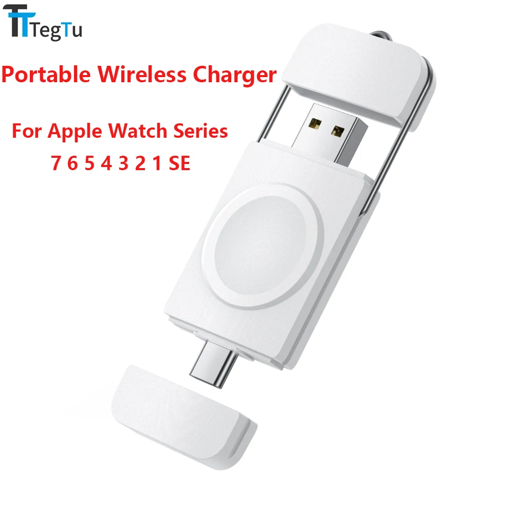 

10pcs Wholesale Dual Port Magnetic Watch Charger For Apple Watch Series 7 6 5 4 3 2 1 SE USB-A Type-C Portable Wireless Charger