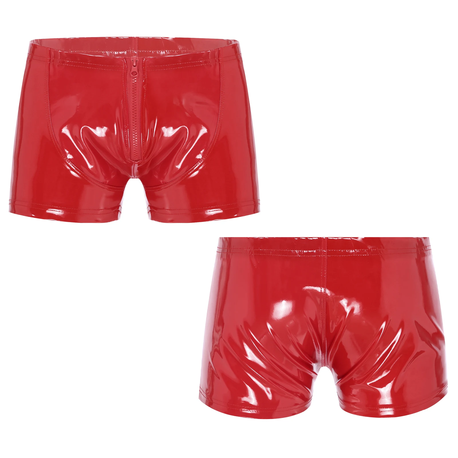 

Шорты мужские из лакированной кожи, боксеры спереди на молнии, мокрое нижнее белье для ночного клуба, бара, сценического представления, эрот...