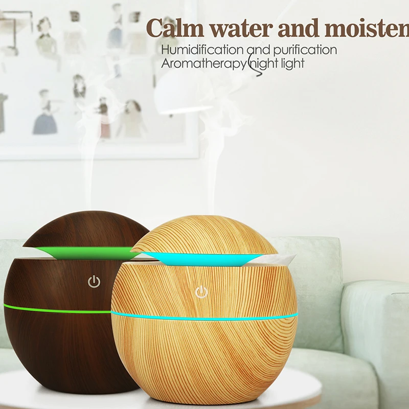 Mini Humidifier Electric Air Aroma Diffuser Wood Ultrasonic 130ML Humidifier Essential Oil Aromatherapy Cool Mist Maker For Home