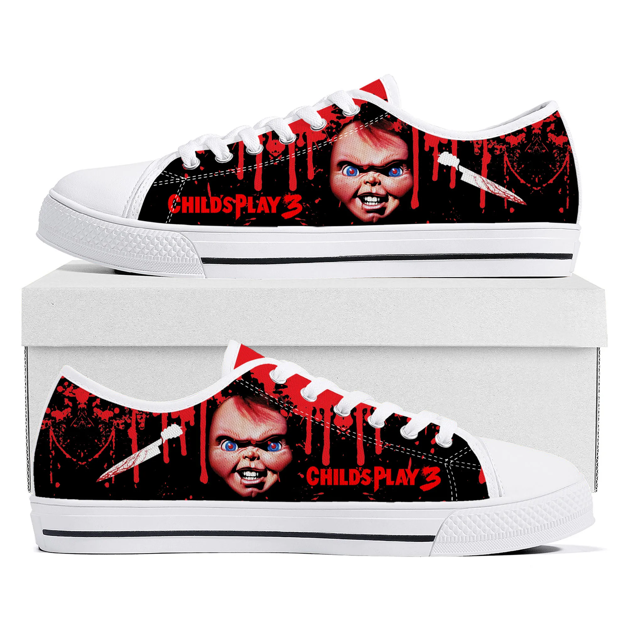 

Horror Movie Childs Play Chucky Low Top High Quality Sneakers Mens Women Teenager Canvas Sneaker Casual Couple Shoes Custom Shoe
