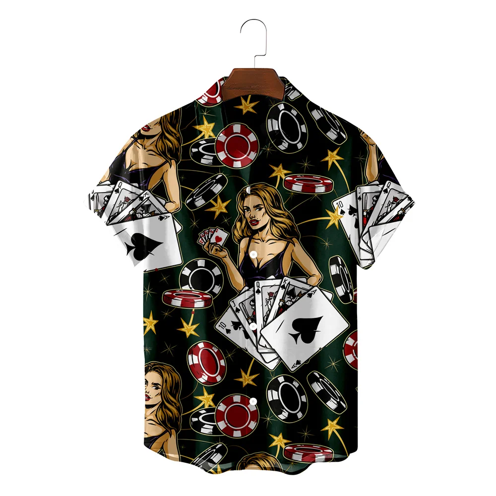 

Summer Cosy Men Hawaiian Shirt Fashion Summer Beach Skull Spades Poker Blusas Camisa Masculina Ropa Hombre Button Up Blouses