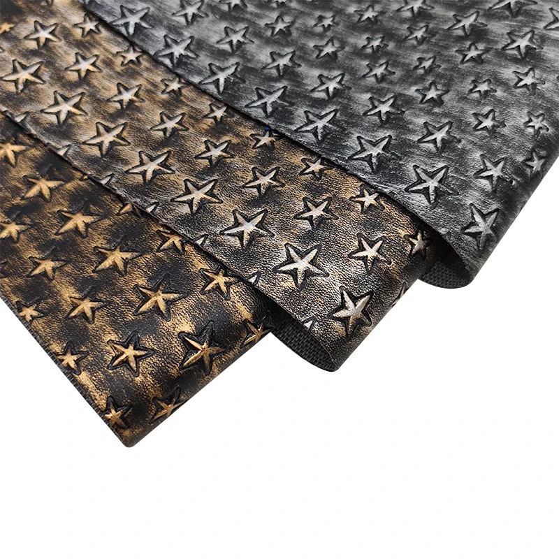 

46x135cm Star/Dot/Leaves Embossed Gold/Silver Antiquated Design PU Faux Leather Fabric Sheet for Making Craft/Cover/Decorative