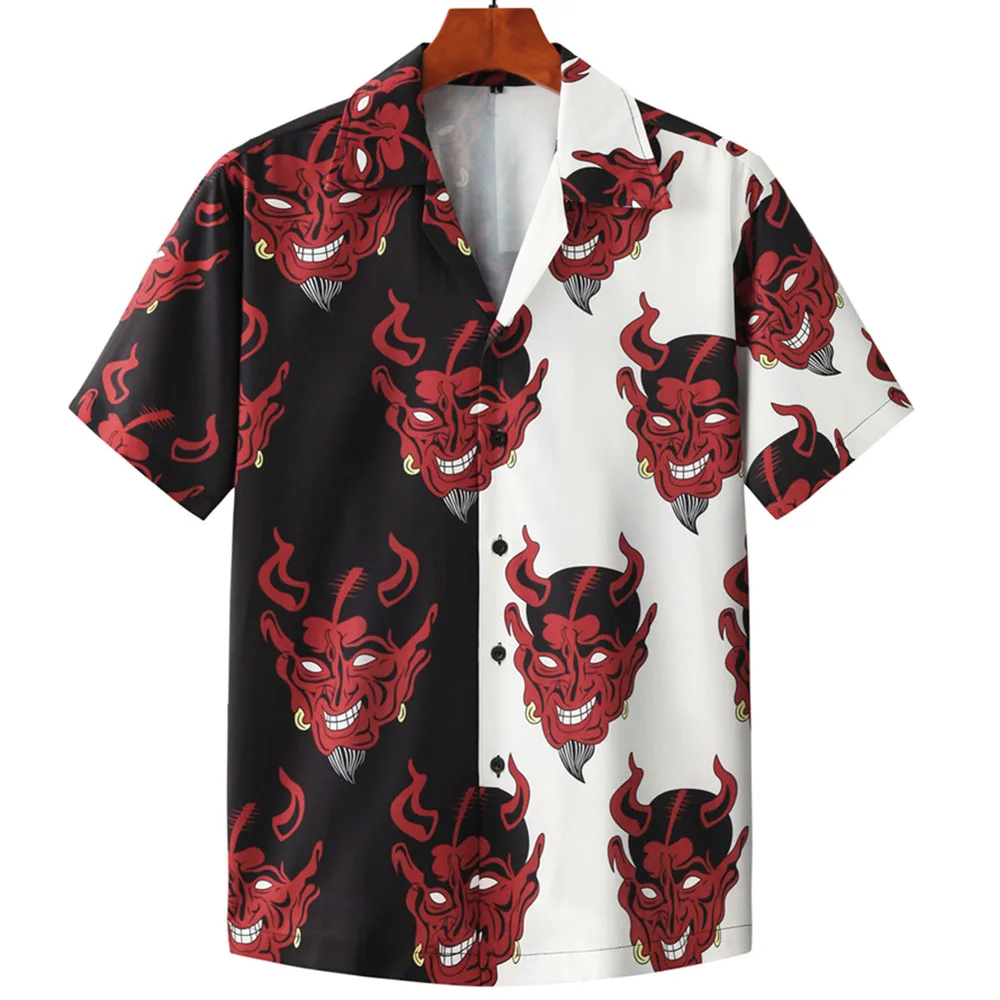 

Hawaiian Shirt for Men Cuban Collar Devil Print Men's Shirt Fashion Streetwear Summer Short Sleeve Top Trendy New Men's Clothing