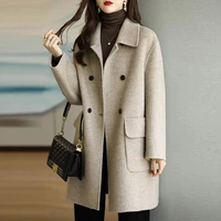 off season woolen coat womens 2022 spring autumn new style coffee color thickened korean version slim mid length woolen coat w7
