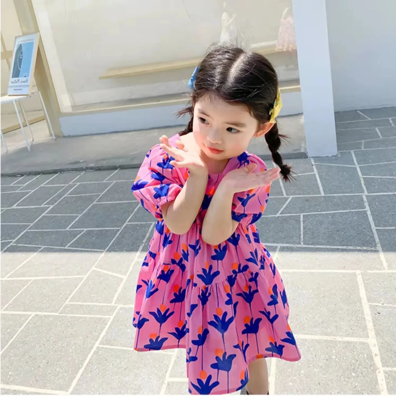 

Летнее платье принцессы для девочек; Новинка 2022 года; Милое корейское платье для девочек; Повседневное платье; Одежда для девочек; Фиолетово...