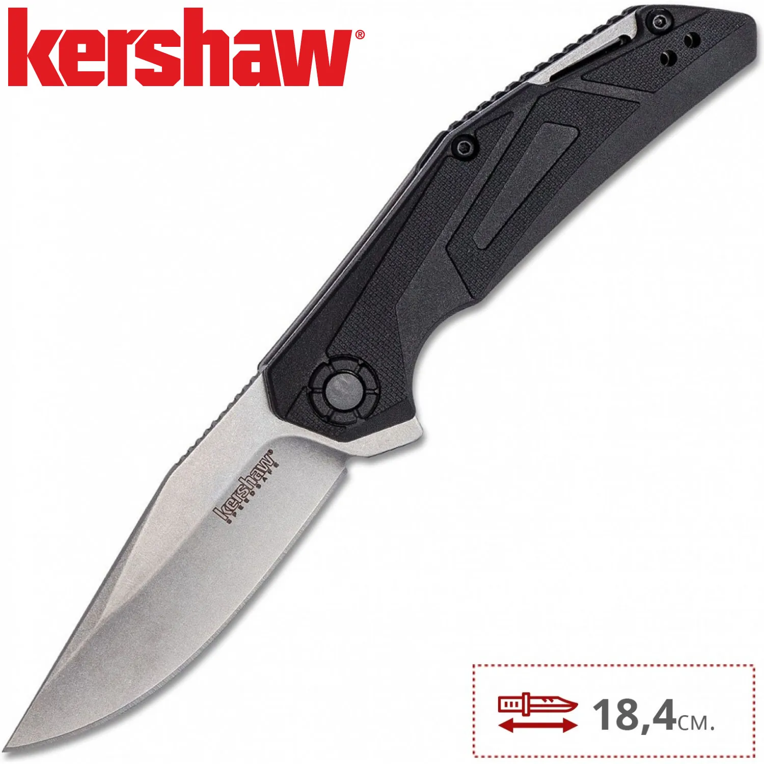 

Kershaw 1370 Camshaft Assisted Flipper Folding Knife 8Cr13Mov Steel Stonewashed Clip Point, Black GFN Handles Pocket EDC Tool