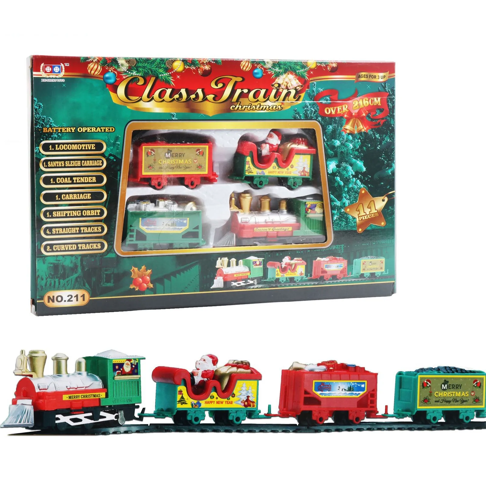 

Новый Рождественский поезд, электрическая игрушка, украшение для рождественской елки, рамка для поезда, железнодорожный автомобиль с реали...