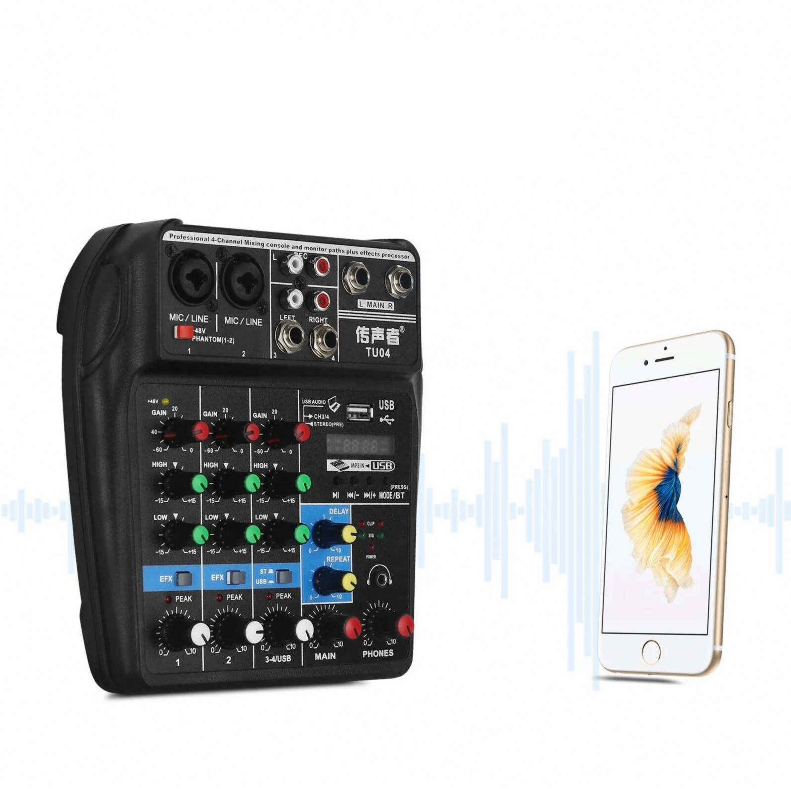 

SANTOR Mini 4 Channel USB Mixer Audio Console Multifuction Bluetooth Sound Card For Mobile Phone Computer Use
