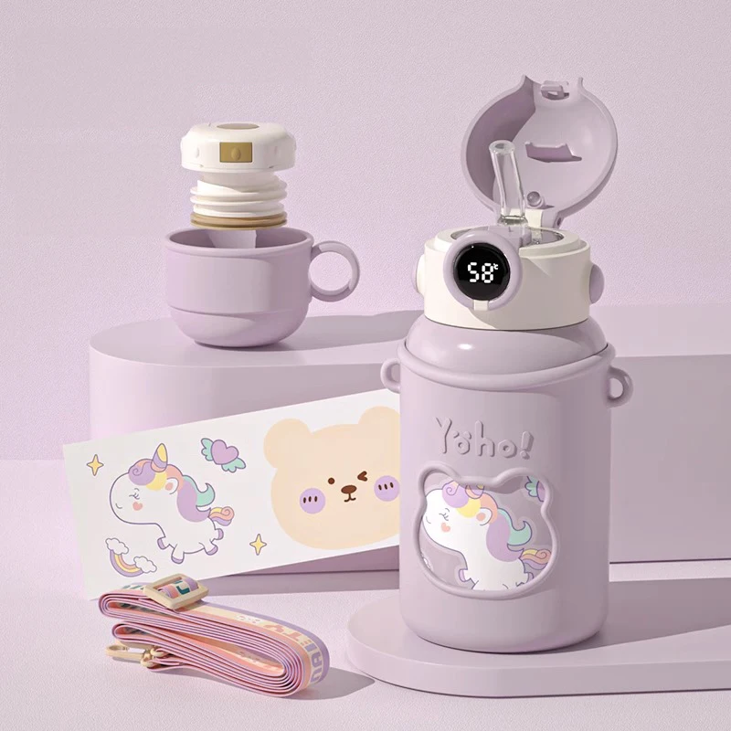 Детский термос из нержавеющей стали портативная с силиконовой соломой для