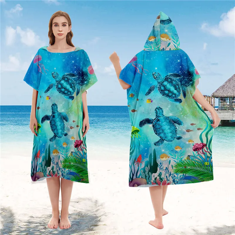 

Microfiber Poncho Towel Surf Beach Swim Pool Hooded Bath Towels with Snap Button Changing Robe for Adults Kids Cloaks Bathrobe