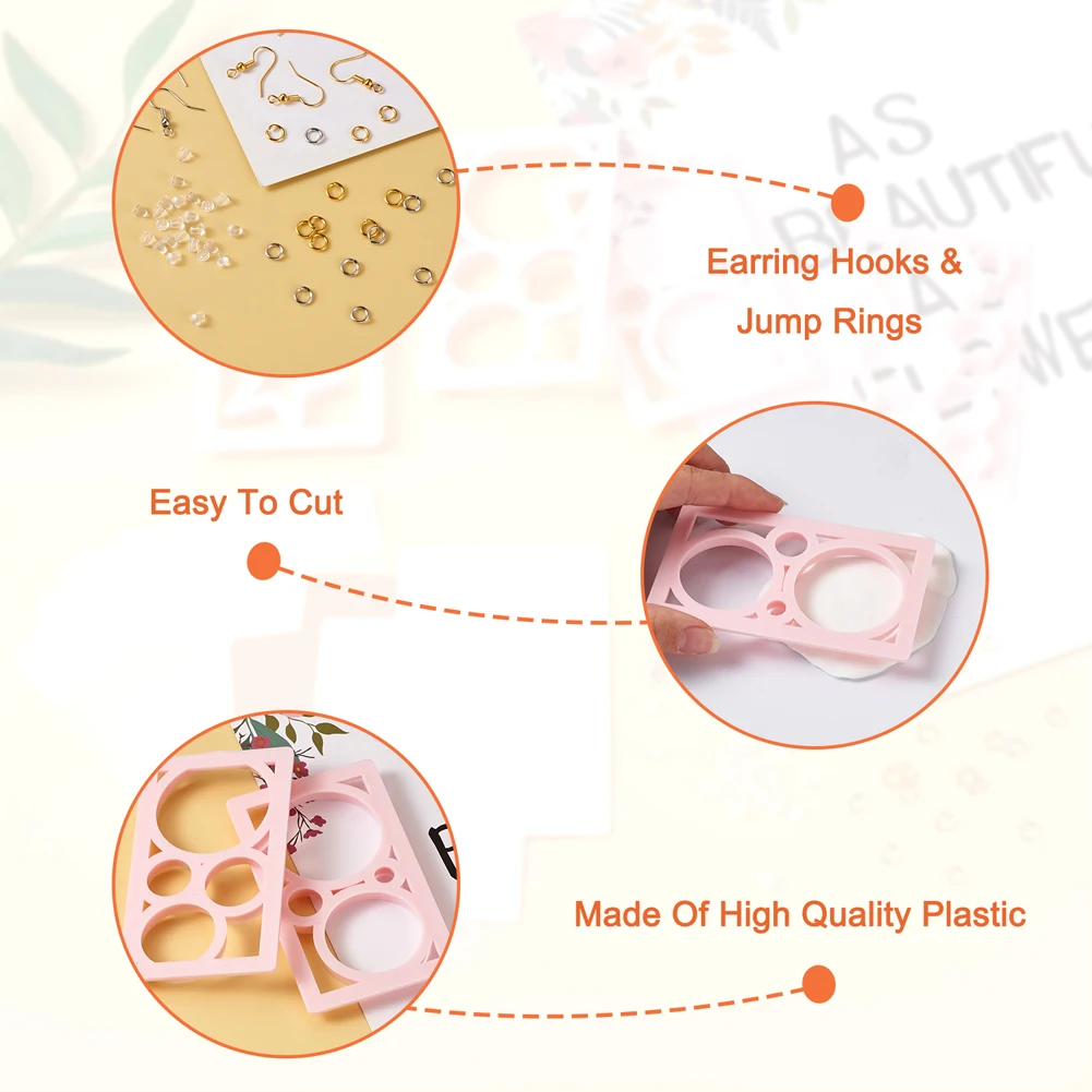 Kissitty DIY Earring Making Finding Kit With Pink Cutting Dies Molds Earring Hook Jump Rings Ear Nuts For Handmade Earrings Gift