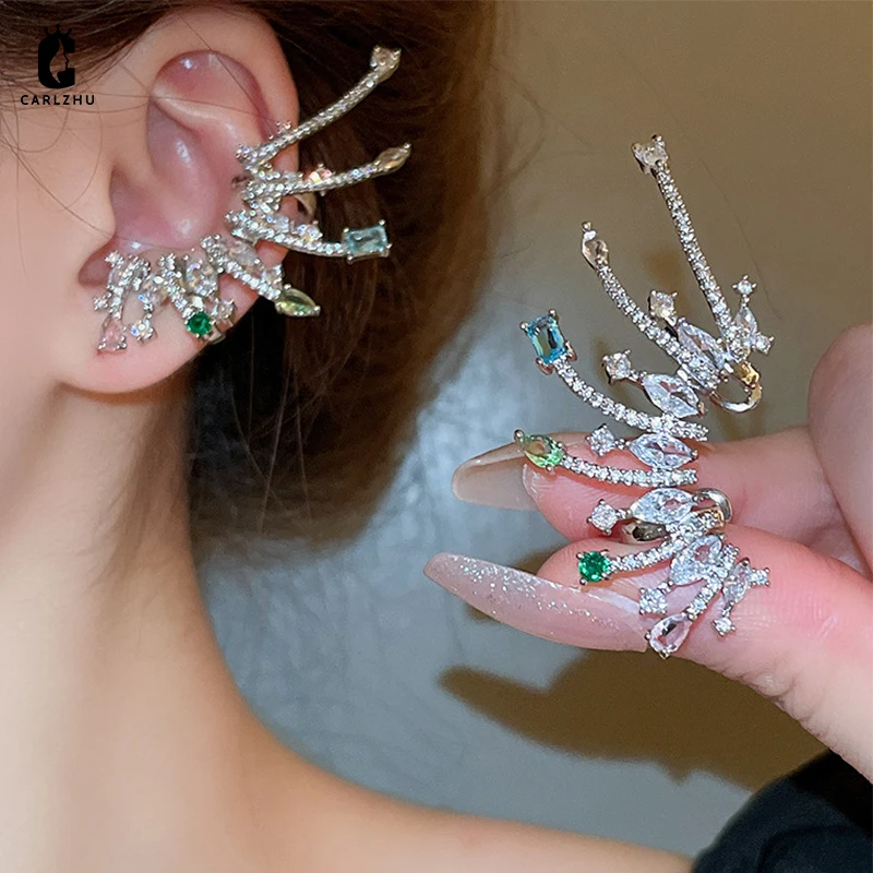 

1PC Colorful Zircon Square Droplet Wings Earbone Clip Earrings for Women Light Luxury Fashion Non Piercing Jewelry