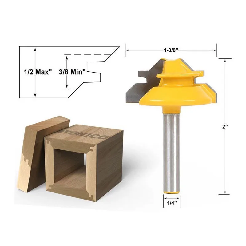 

1PC 1/4 6.35MM Shank Milling Cutter Wood Carving Small Lock Miter Router Bit Anti-kickback 45 Degree 1/2 Inch Stock Tenon Cutter