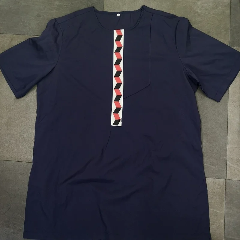 Islam Men's Clothing Abaya Mid-length Short Sleeve Color Print T-shirt African Male Loose Casual Dashiki Shirts Muslim Man Tops