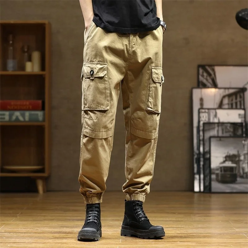 

Fashion Spodnie Cargo Męskie Men's Trousers Tie Dyeing Craft Overalls Pants Foot Binding Elastic Solid Color Large Loose Casual