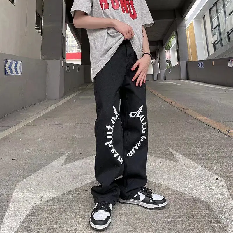 Men Jeans American Street Letter Print Jeans Men's Vibe High Street Pants Europe and America Hihop Jeans Ins Hot Sale Mens Jeans