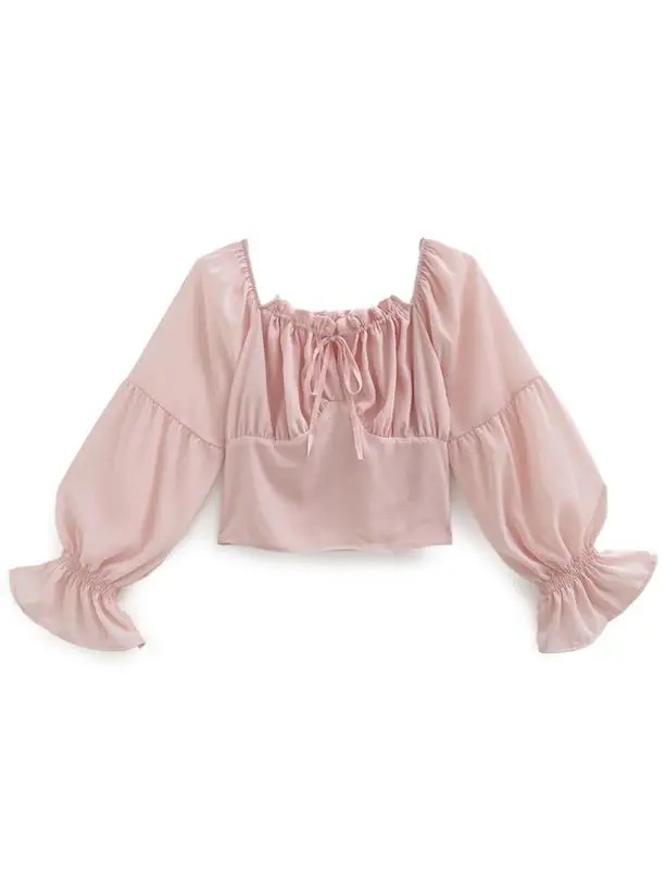 L Autumn New Japan fashion Sweet 2024 Candy Sleeve Bow Lace-up 2WAY Short Top