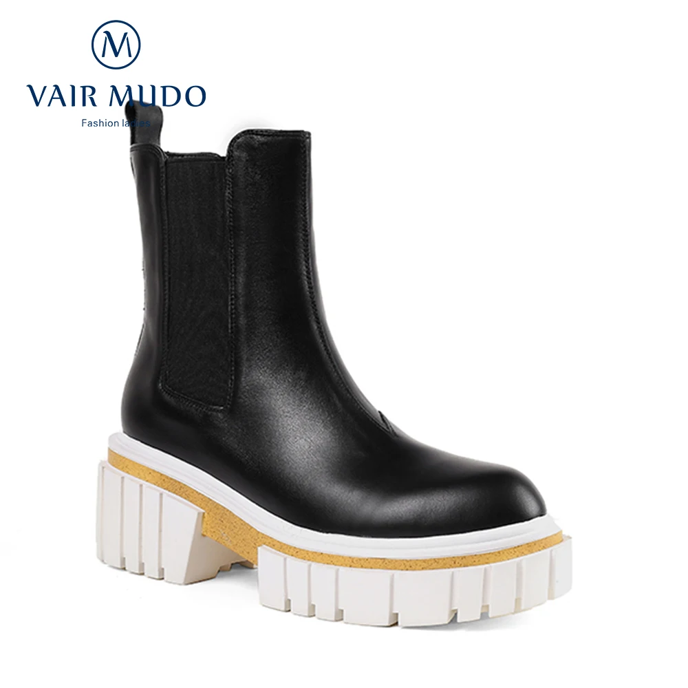 

Women's Genuine Leather Ankle Boots Women Platform Chunky Heel Round Toe Ladies Boots Women's White Sitchell Boots Shoes DX210L