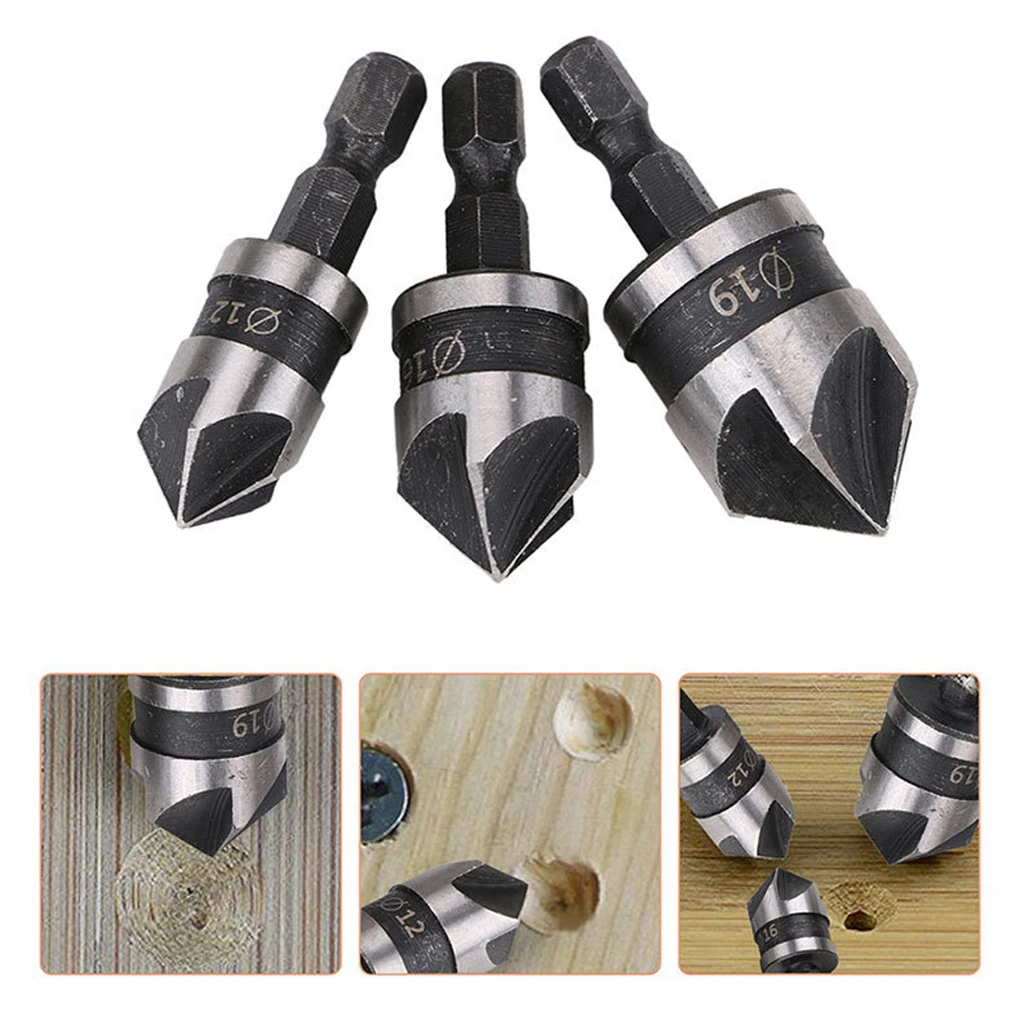 

3pcs Chamfer Drill Bit Set 12 16 19mm Wear-resistant Countersink Drills Bits