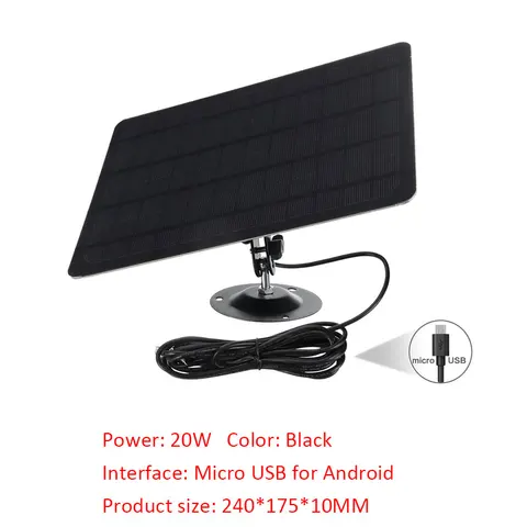 Зарядное устройство для солнечных батарей 10/20 Вт, 5 В, Micro USB + Type-C, 2 в 1, портативные зарядные солнечные панели для камеры безопасности, маленькая домашняя фотосистема